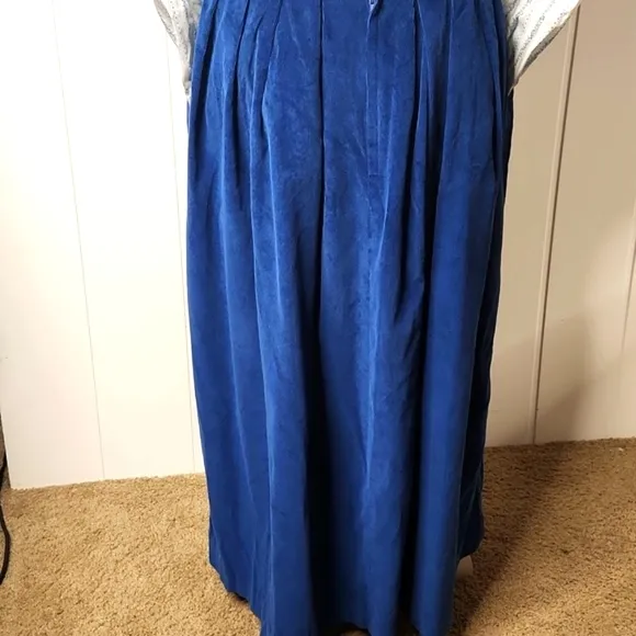Allen Solly English blue cotton corduroy preppy Regencycore pleated maxi skirt