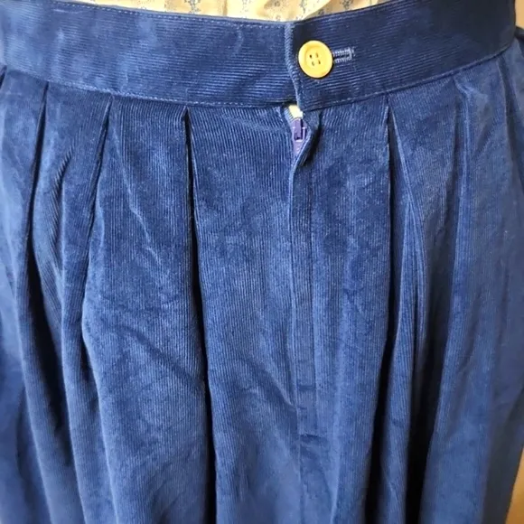 Allen Solly English blue cotton corduroy preppy Regencycore pleated maxi skirt