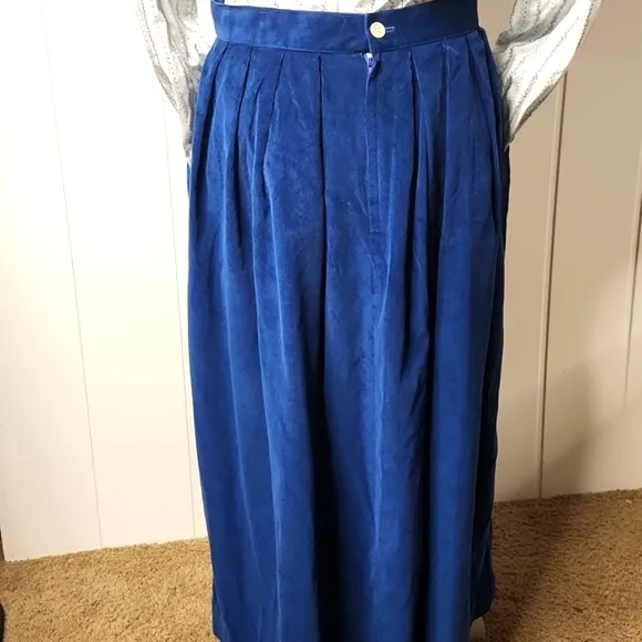 Allen Solly English blue cotton corduroy preppy Regencycore pleated maxi skirt