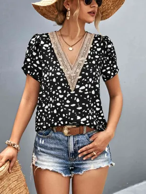 Animal Print V-Neck Petal Sleeve Blouse (2 Colors)