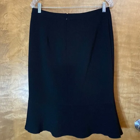 Ann Taylor black academia vintage style ruffle front fit and flare midi skirt