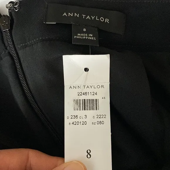 Ann Taylor black academia vintage style ruffle front fit and flare midi skirt