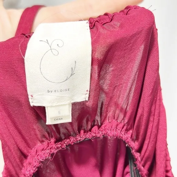 Anthropologie Eloise Pleated Midi Chemise Slip Dress Red Wine Berry Size Small