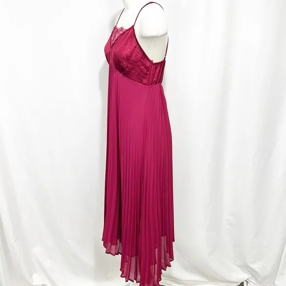 Anthropologie Eloise Pleated Midi Chemise Slip Dress Red Wine Berry Size Small