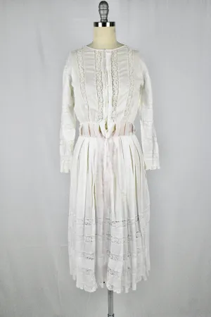 Antique Victorian 1900s White Lace Embroidered Tea Dress