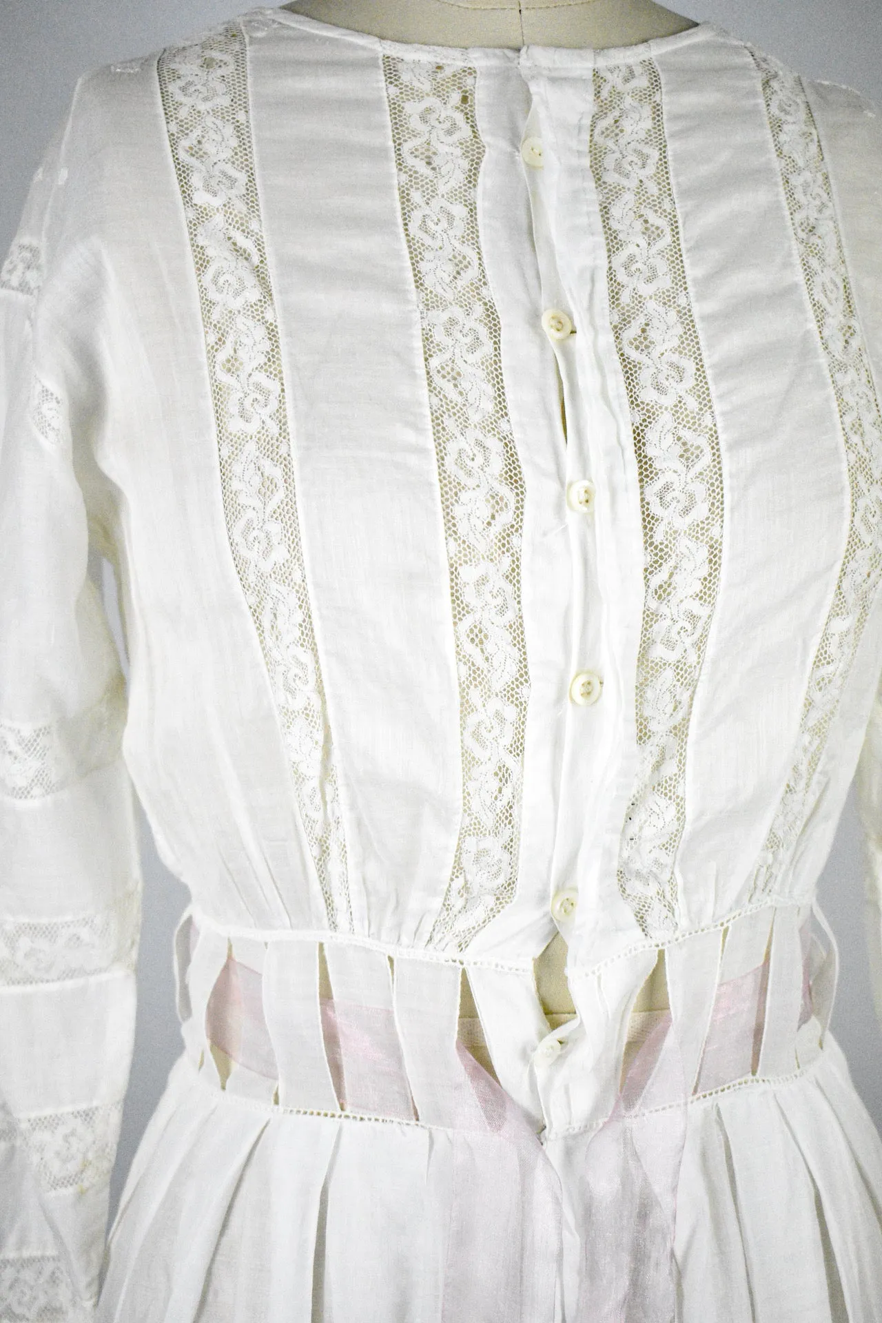 Antique Victorian 1900s White Lace Embroidered Tea Dress