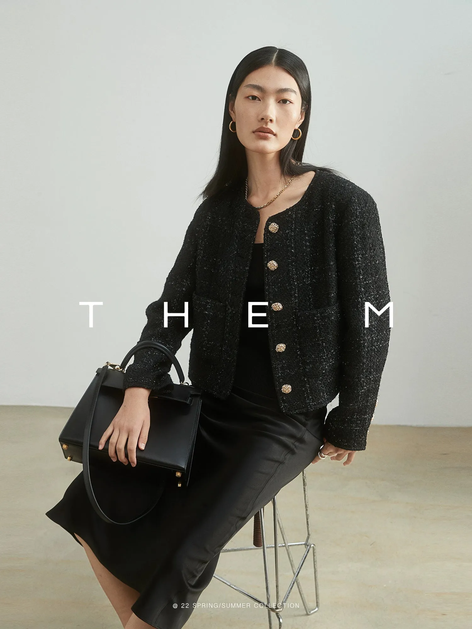 Arc Box-Shaped Tweed Jacket