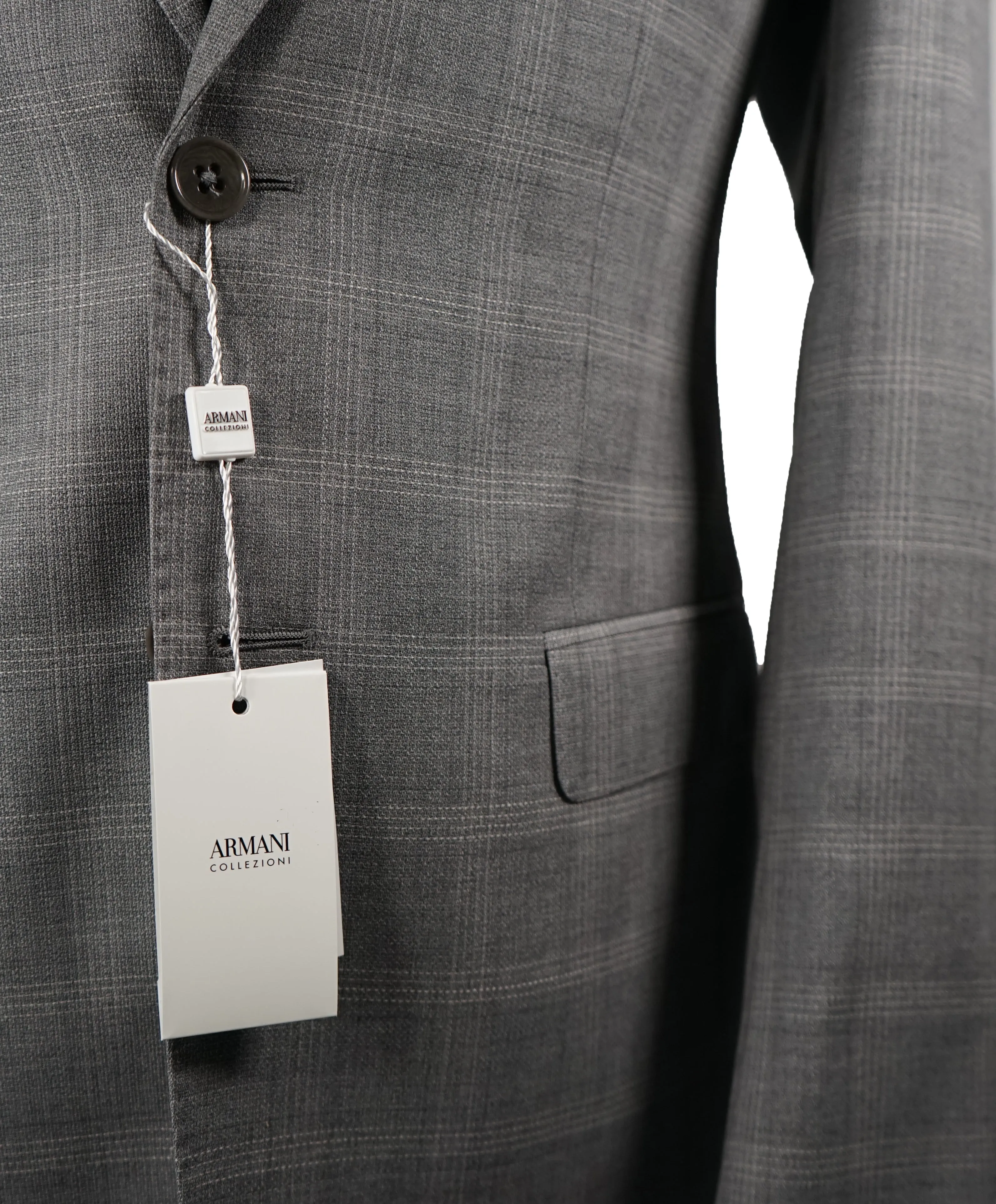 ARMANI COLLEZIONI - Textured Gray Plaid Check “G Line” Wool Suit - 40R