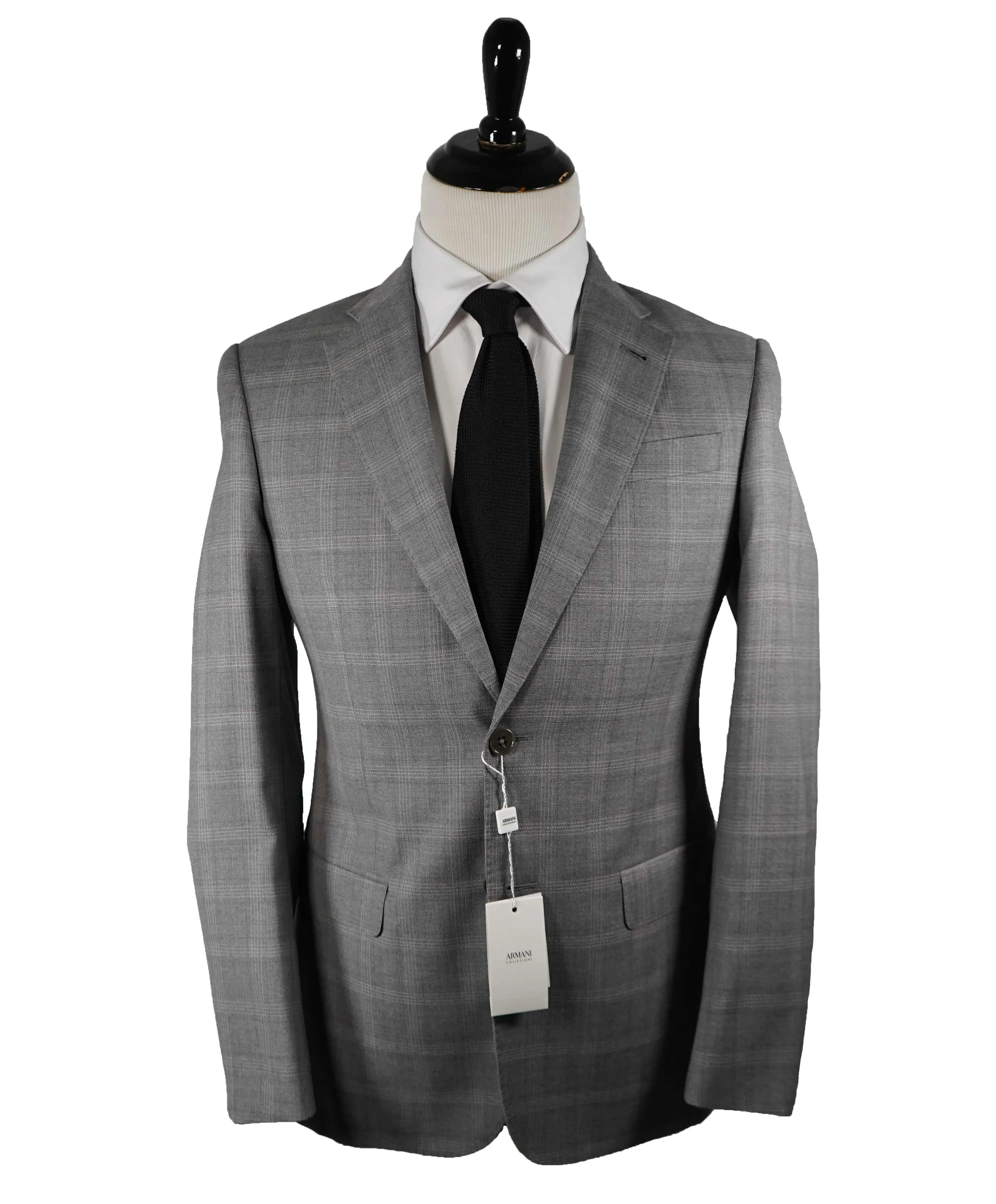 ARMANI COLLEZIONI - Textured Gray Plaid Check “G Line” Wool Suit - 40R