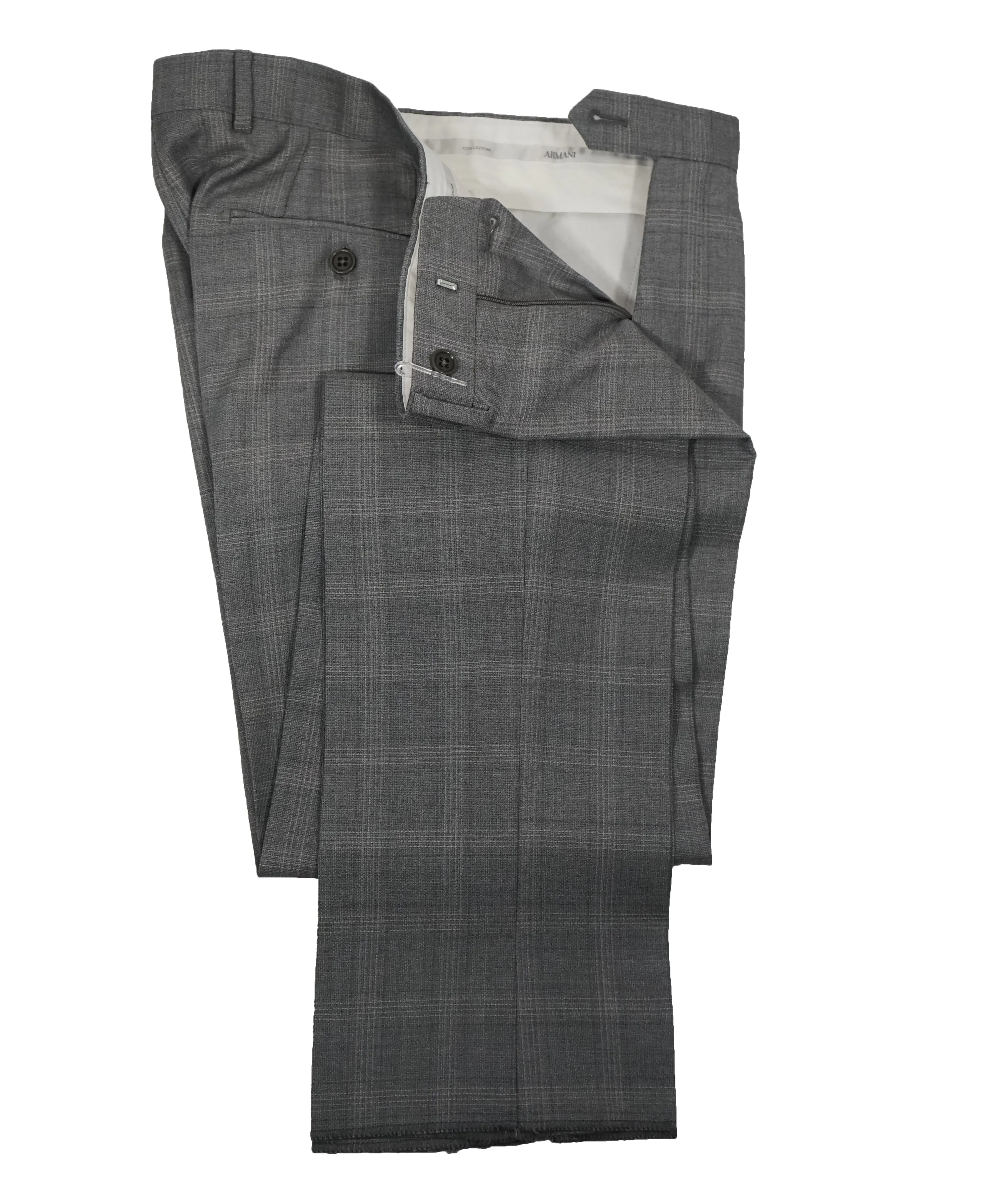 ARMANI COLLEZIONI - Textured Gray Plaid Check “G Line” Wool Suit - 40R