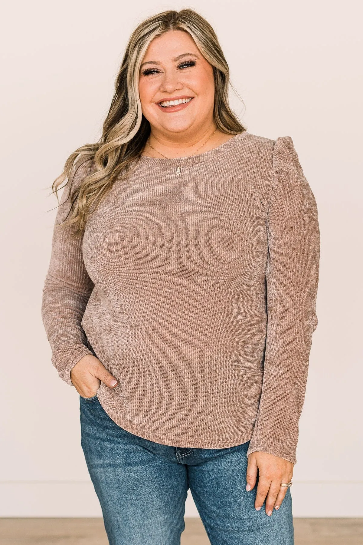 Authentic Style Puff Sleeve Top- Taupe