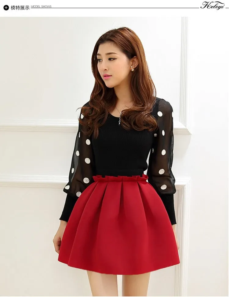 Autumn skirt Neoprene space cotton elastic force high waist skirts pleated skirt women skirt saia polychromatic casual