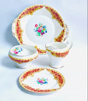 Aynsley English China Vintage Tea Set Replacements Red White flowers