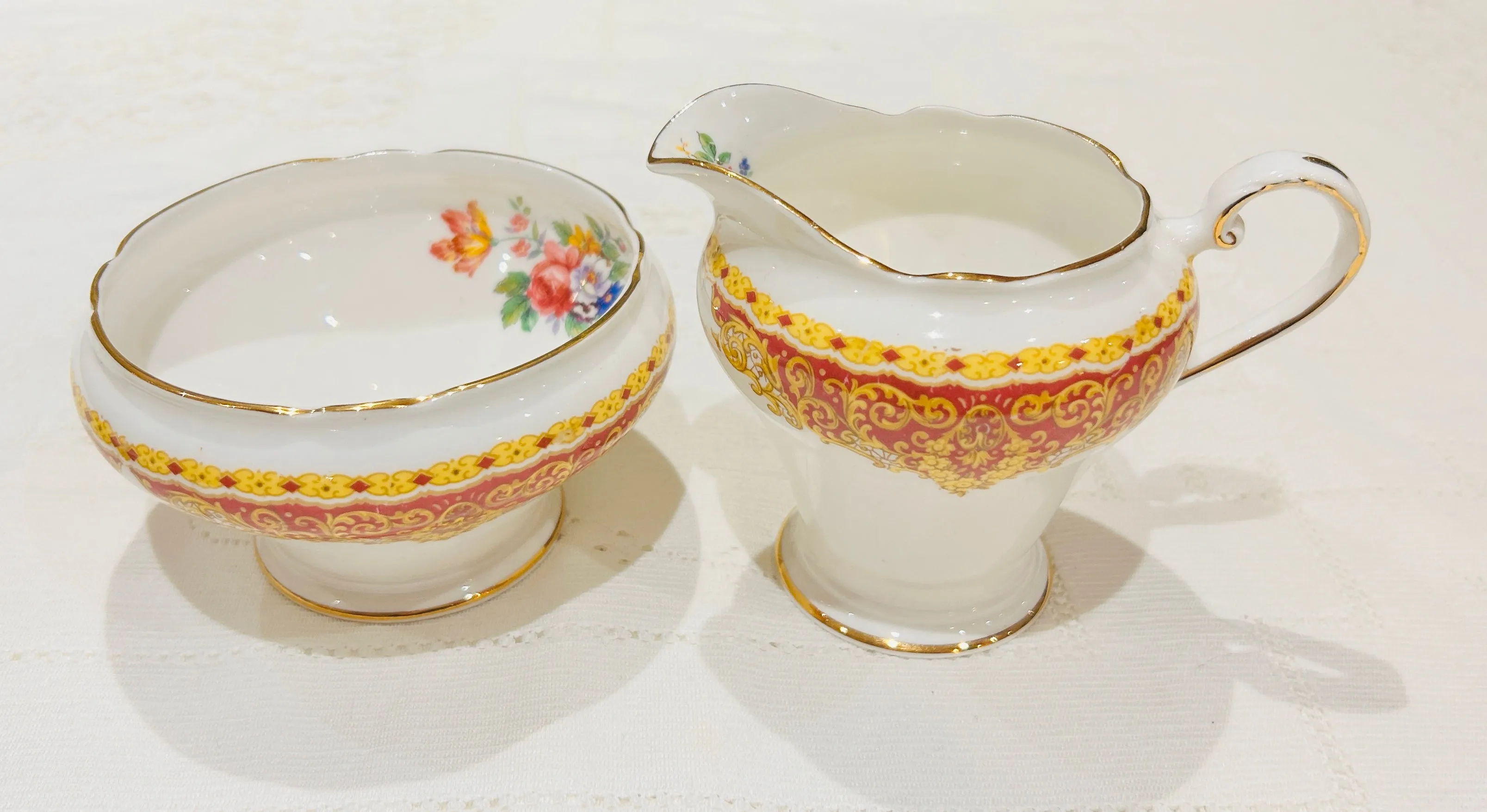 Aynsley English China Vintage Tea Set Replacements Red White flowers