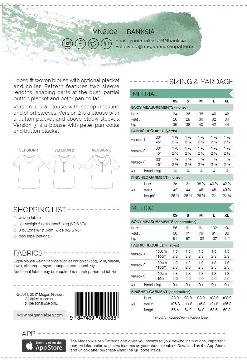 Banksia blouse pattern