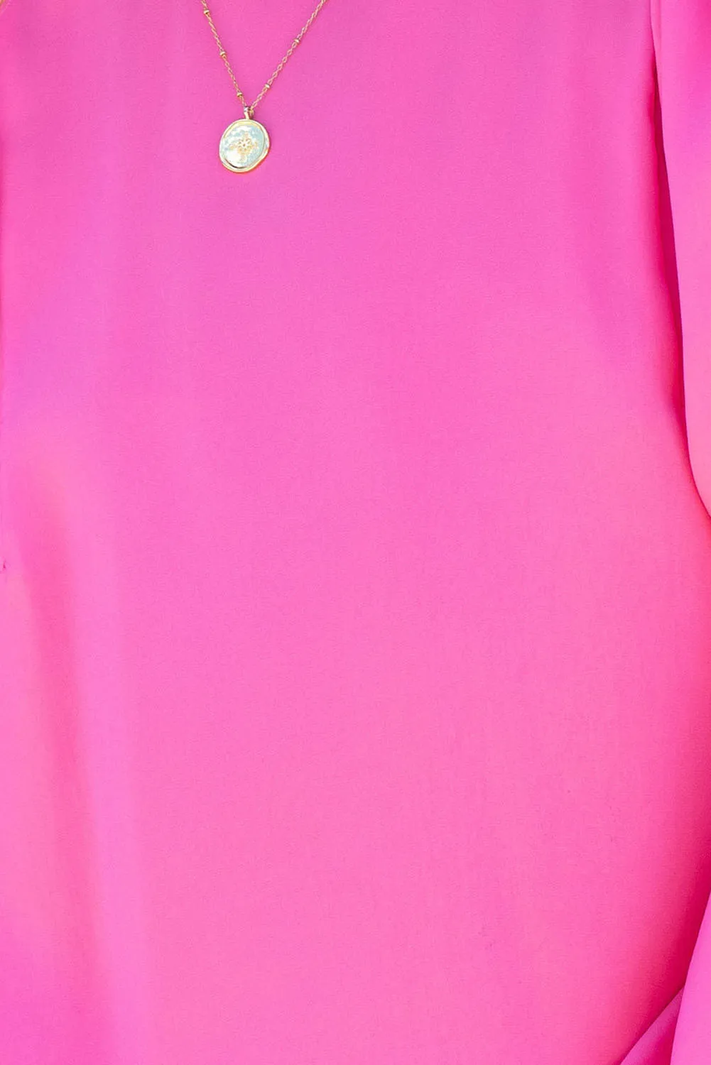Barbie Style  Pink Satin Puff Long Sleeve Crewneck Blouse