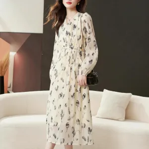 Belted-Waisted V-Neck Maxi Tea Dress with Floral Print for Women