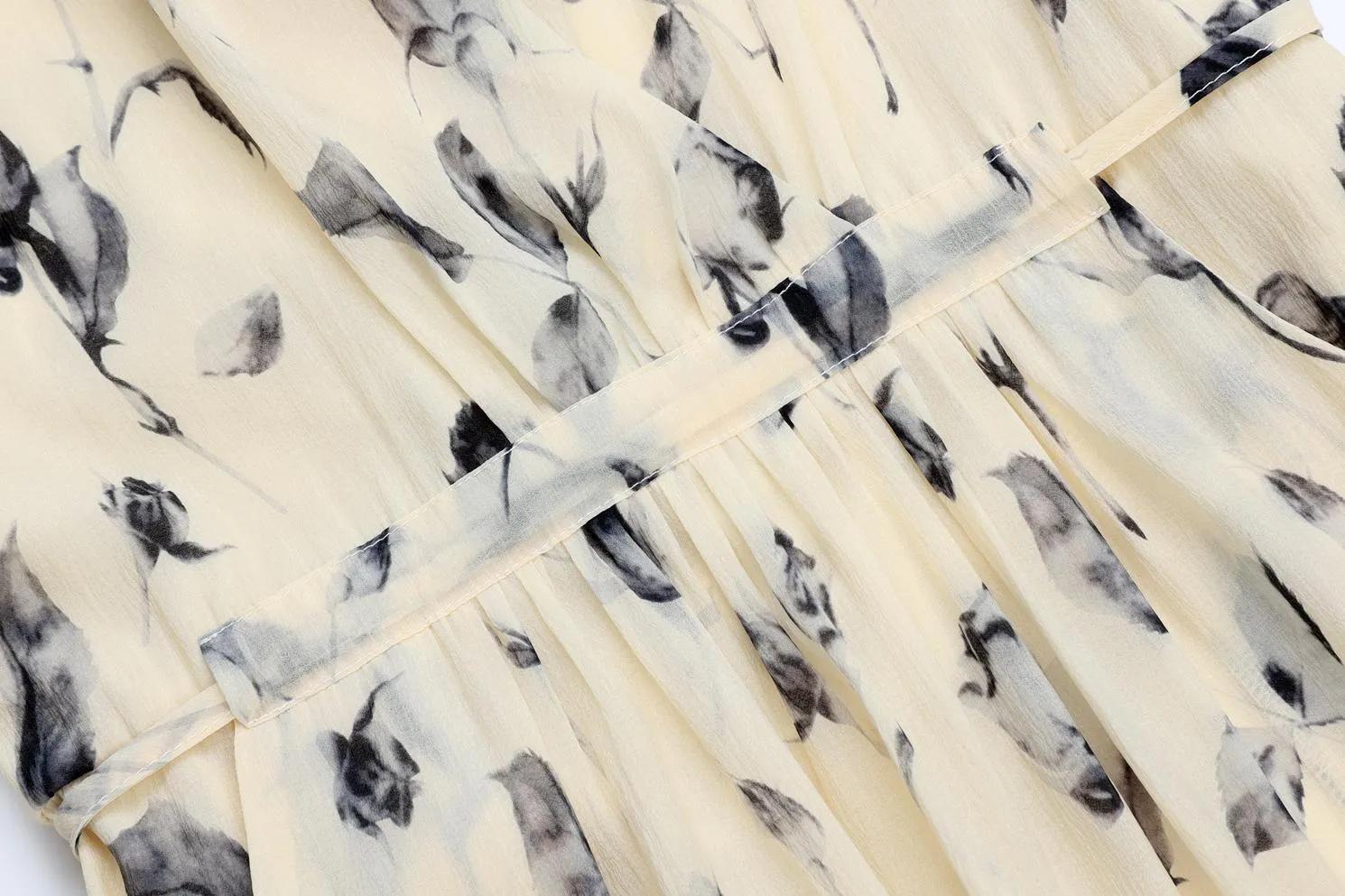 Belted-Waisted V-Neck Maxi Tea Dress with Floral Print for Women