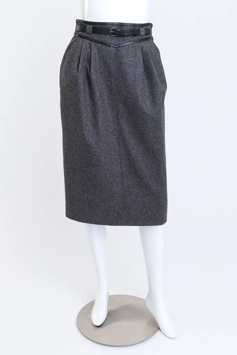 Belted Wool Pencil Skirt