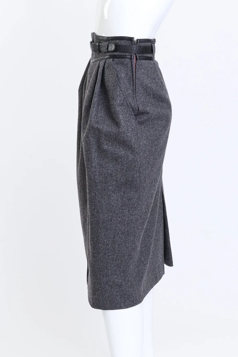 Belted Wool Pencil Skirt