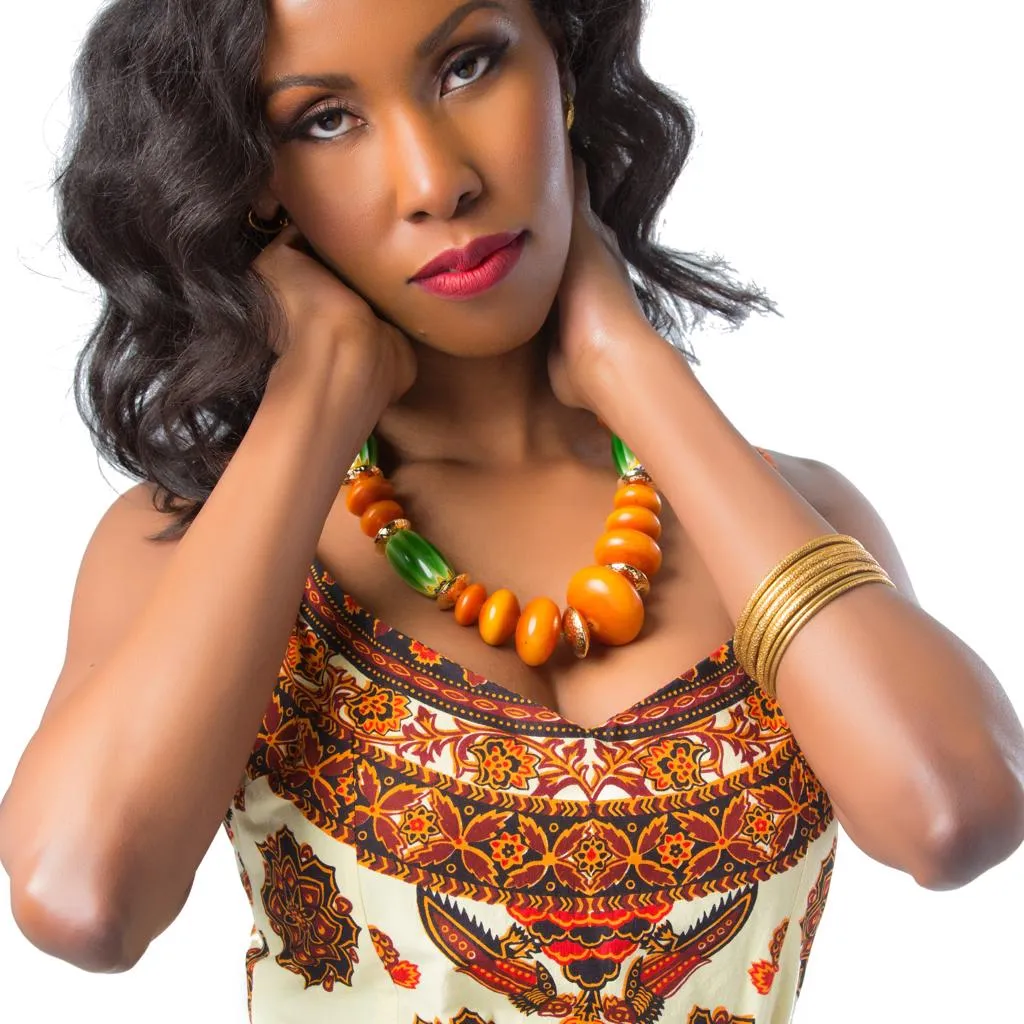 Benin Vintage Chevron and Amber Bead Necklace