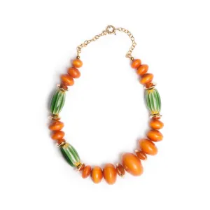 Benin Vintage Chevron and Amber Bead Necklace