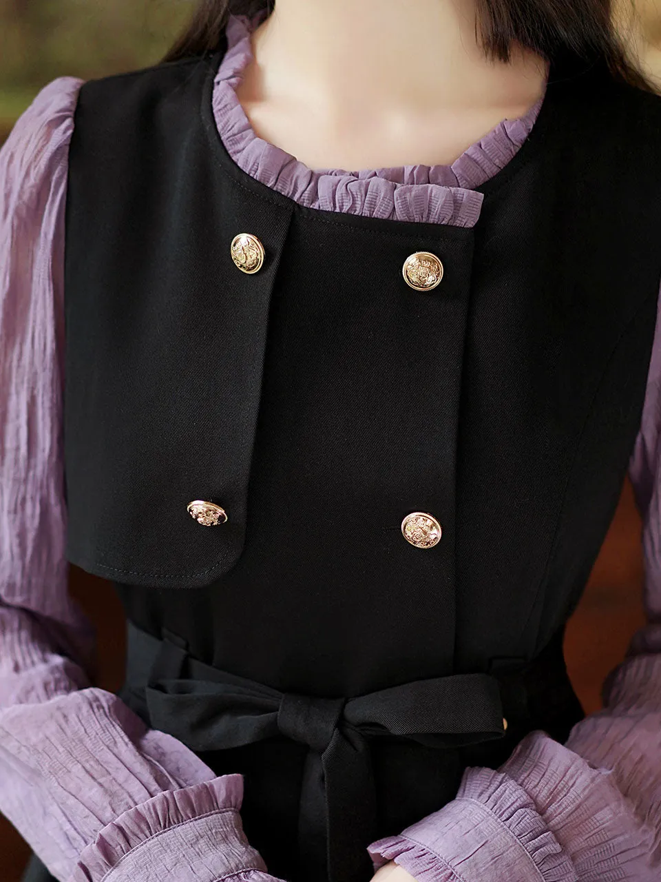 Black and Purple Fake Two Piece Set 1950s Vintage Dress