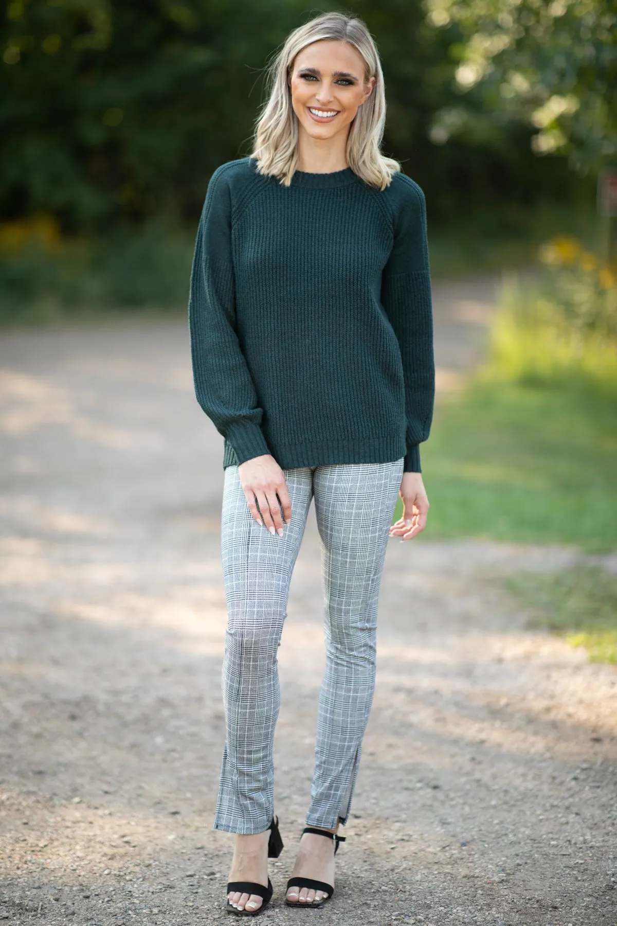 Black and White Plaid Pull On Pants