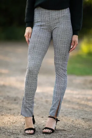 Black and White Plaid Pull On Pants