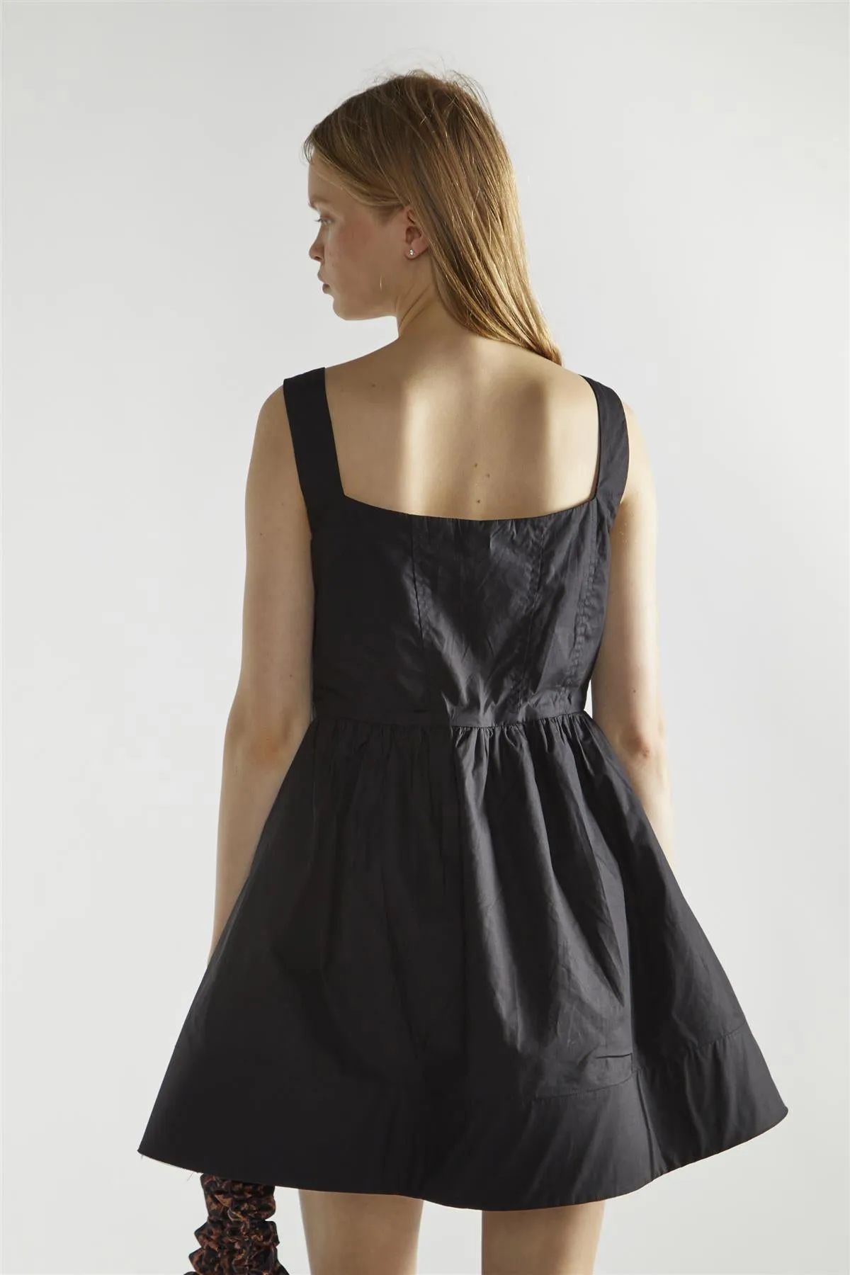 Black Button Front Pleated Mini-Dress