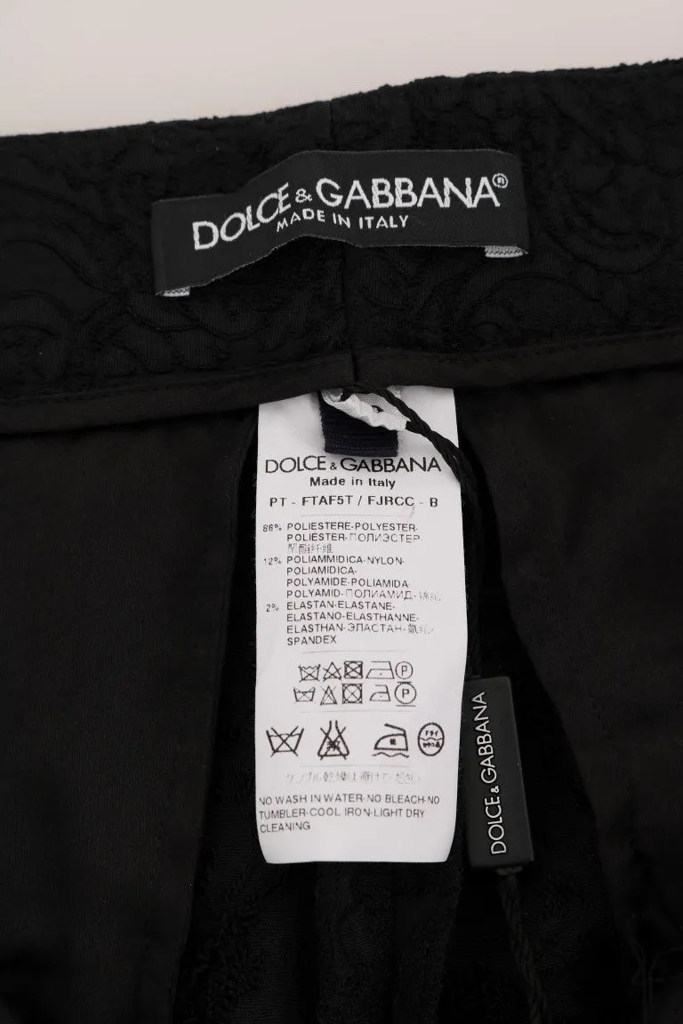 Black Floral Brocade High Waist Pants