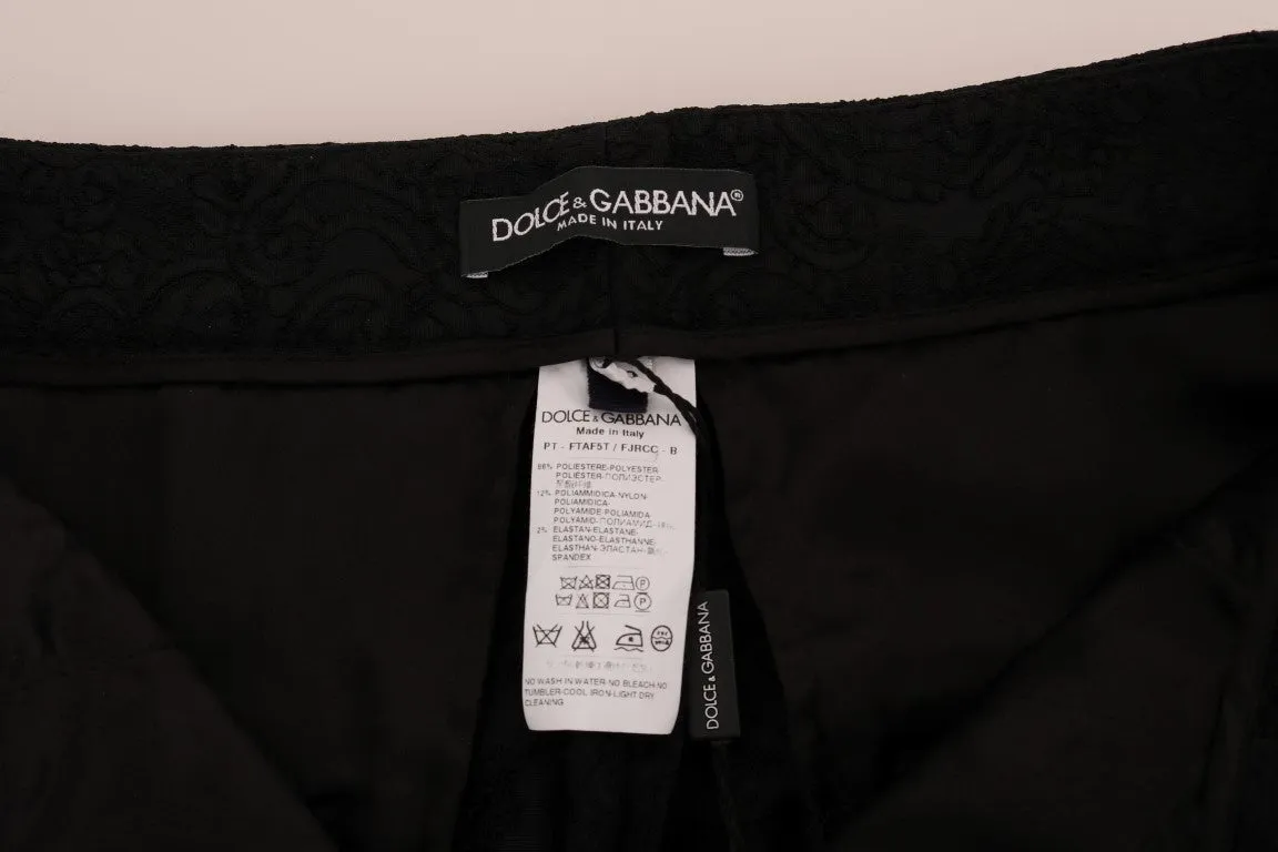 Black Floral Brocade High Waist Pants
