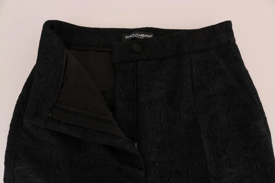 Black Floral Brocade High Waist Pants
