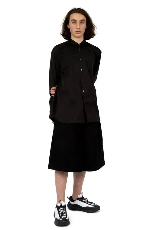 Black Peter Pan Collar Woven Mens Shirt