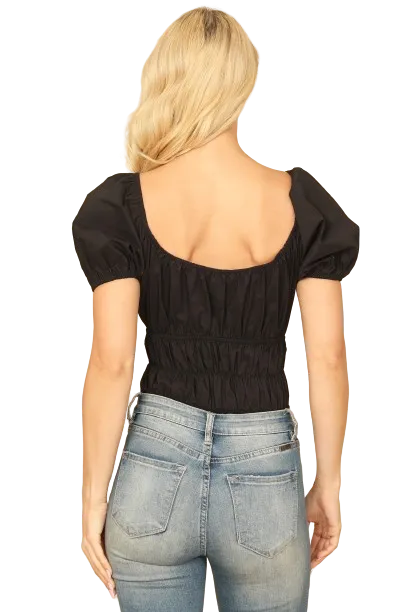 Black Puff Sleeve Pleated Bodysuit - Pack of 5