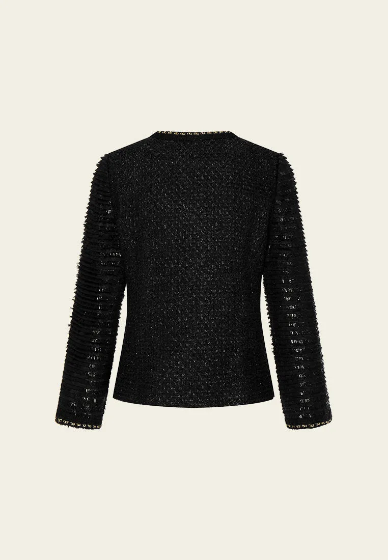 Black Shimmer Golden-detail Short Jacket