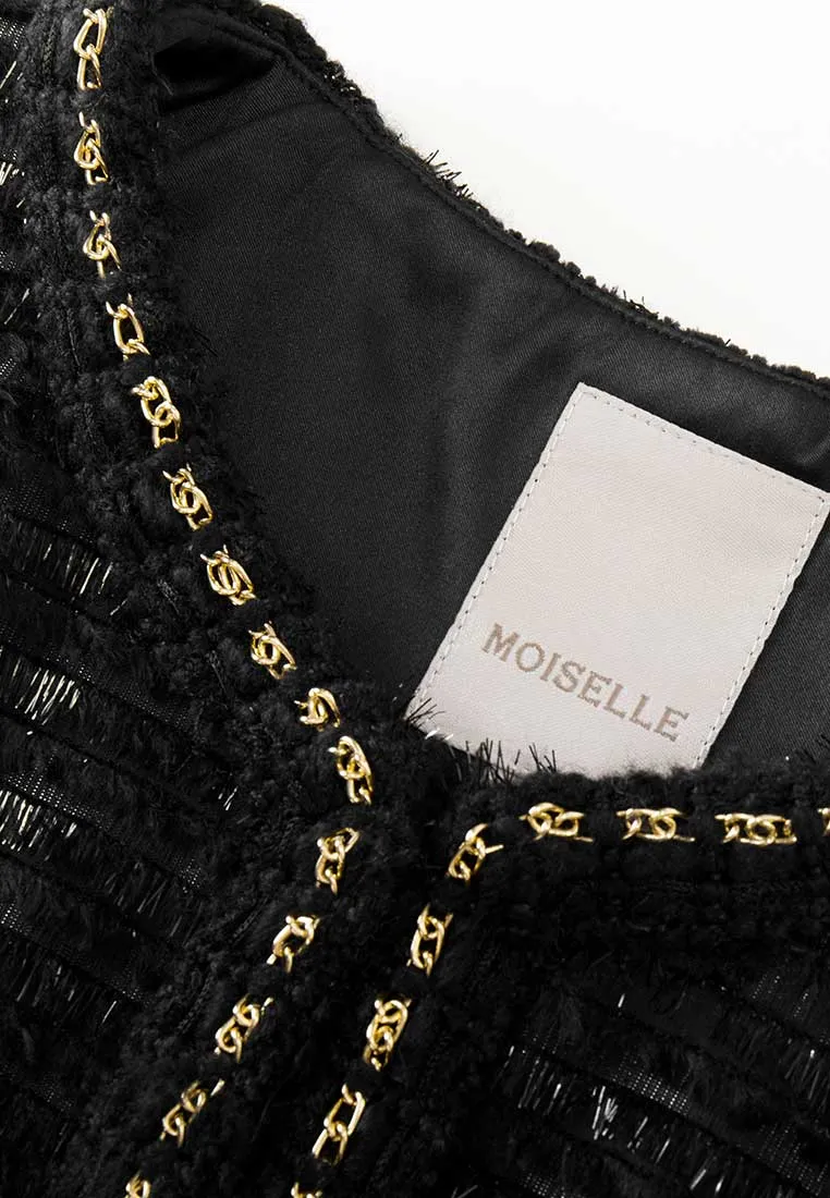 Black Shimmer Golden-detail Short Jacket