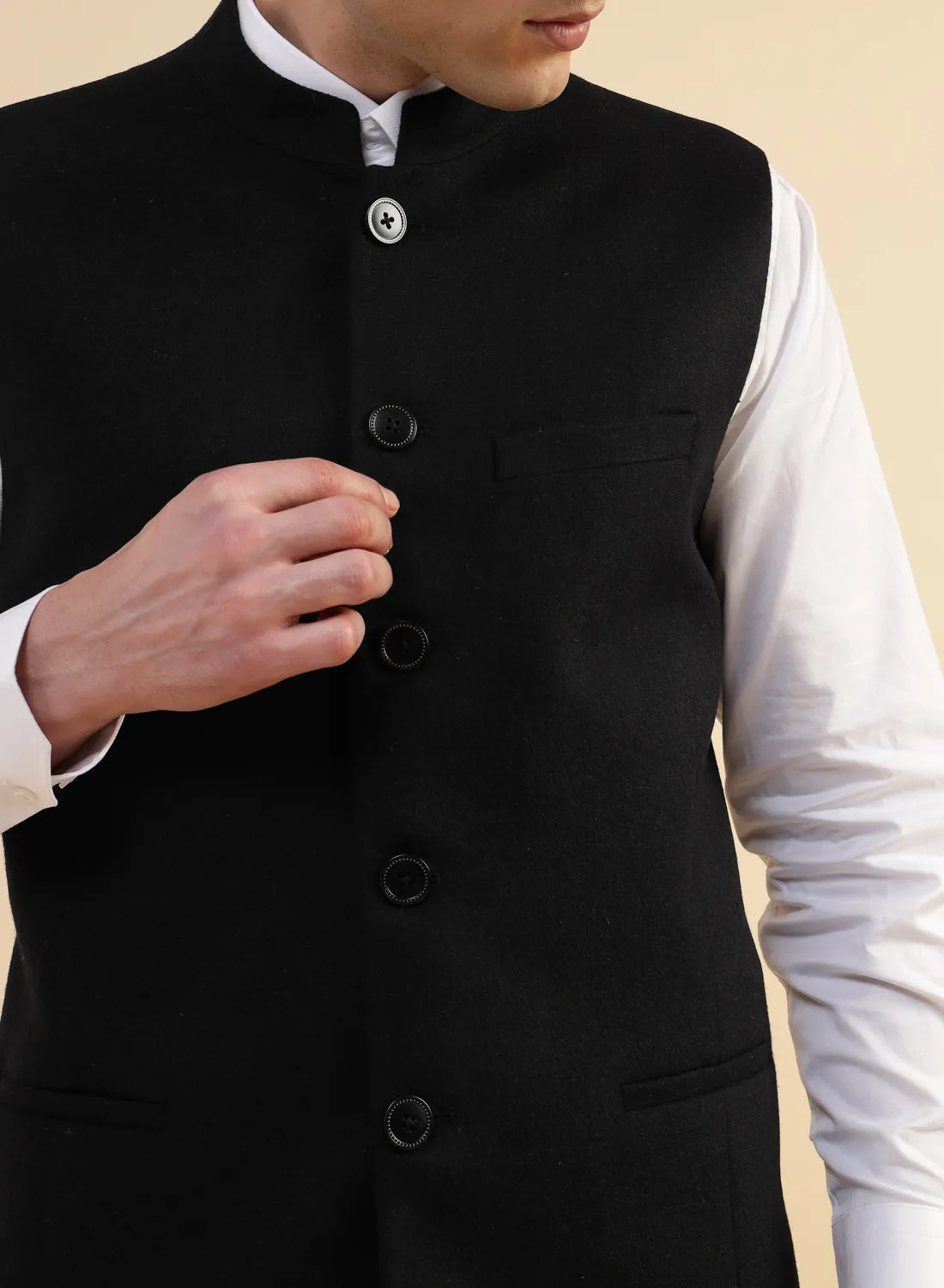 Black Tweed Nehru Jacket