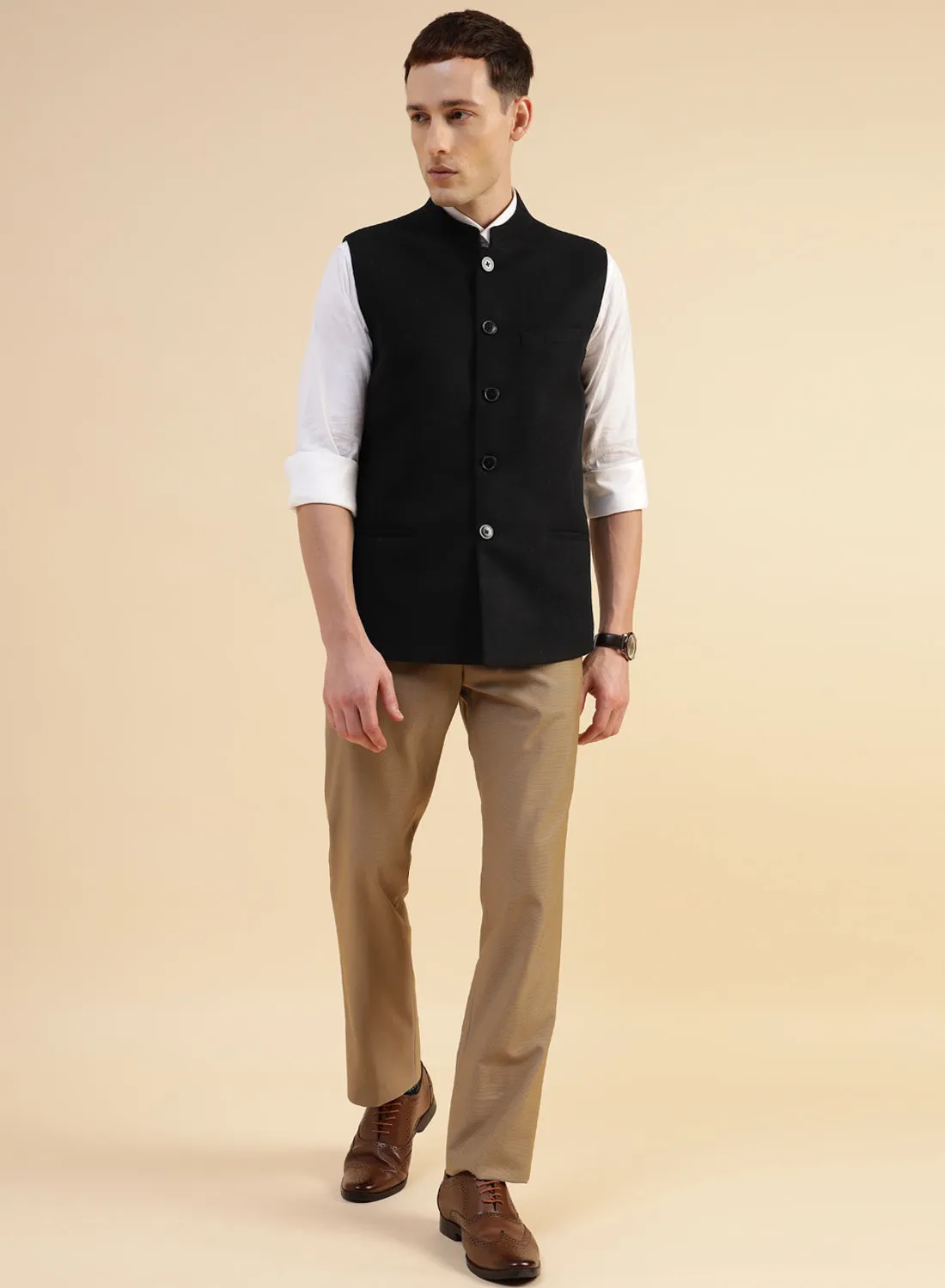Black Tweed Nehru Jacket