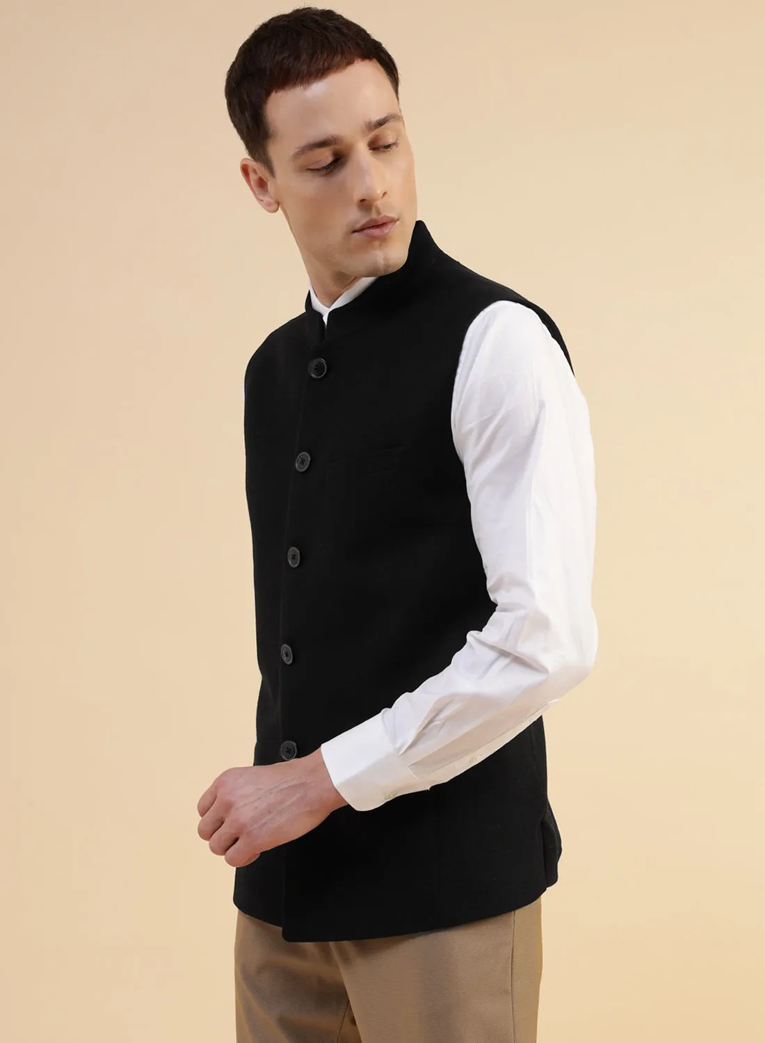 Black Tweed Nehru Jacket