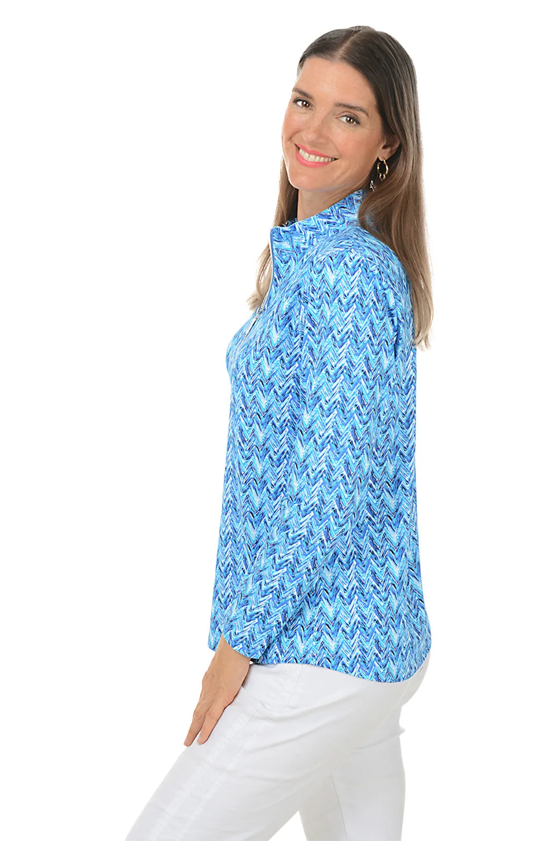 Blue Chevron Mock Neck UPF50  Top