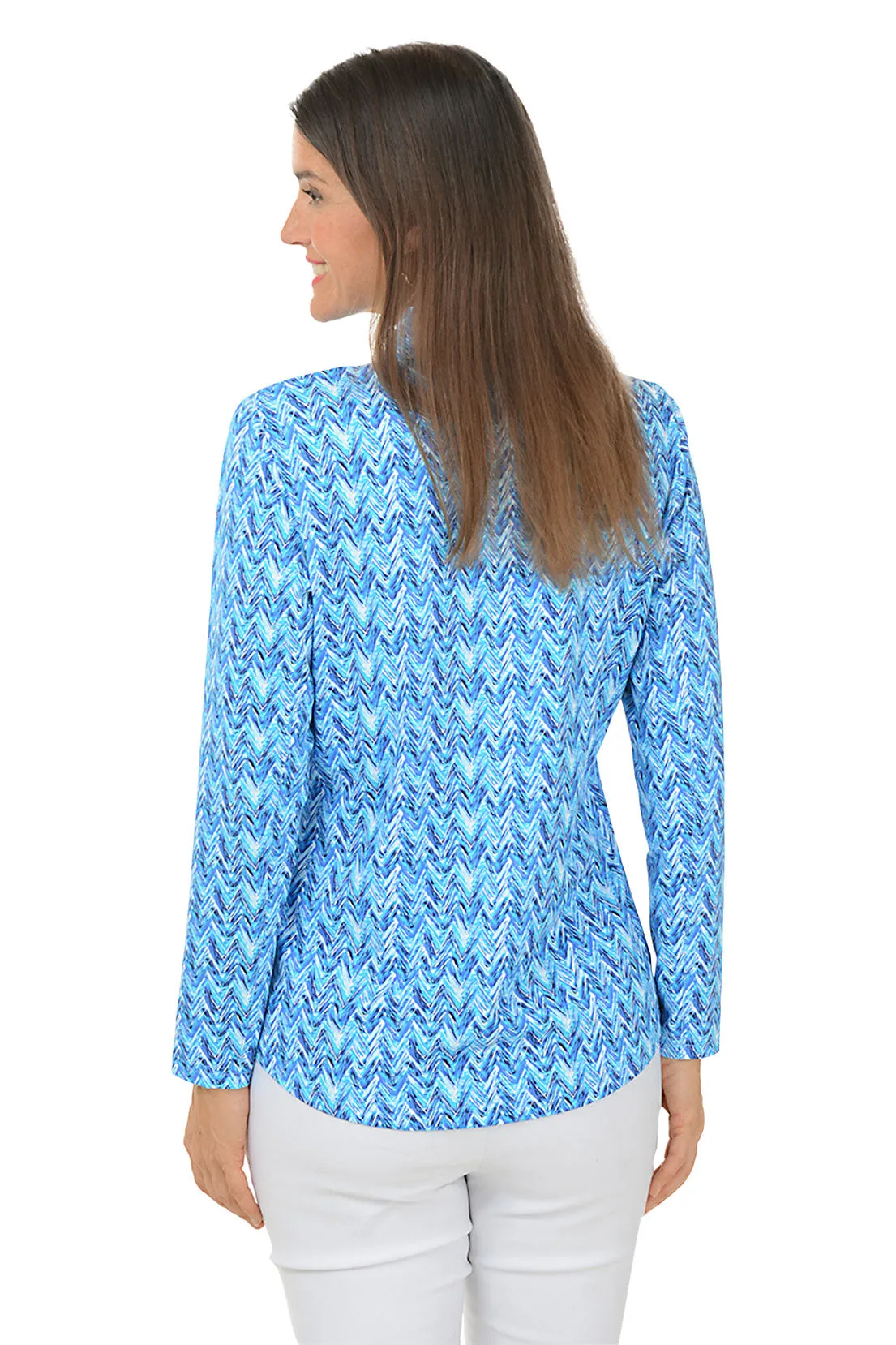 Blue Chevron Mock Neck UPF50  Top