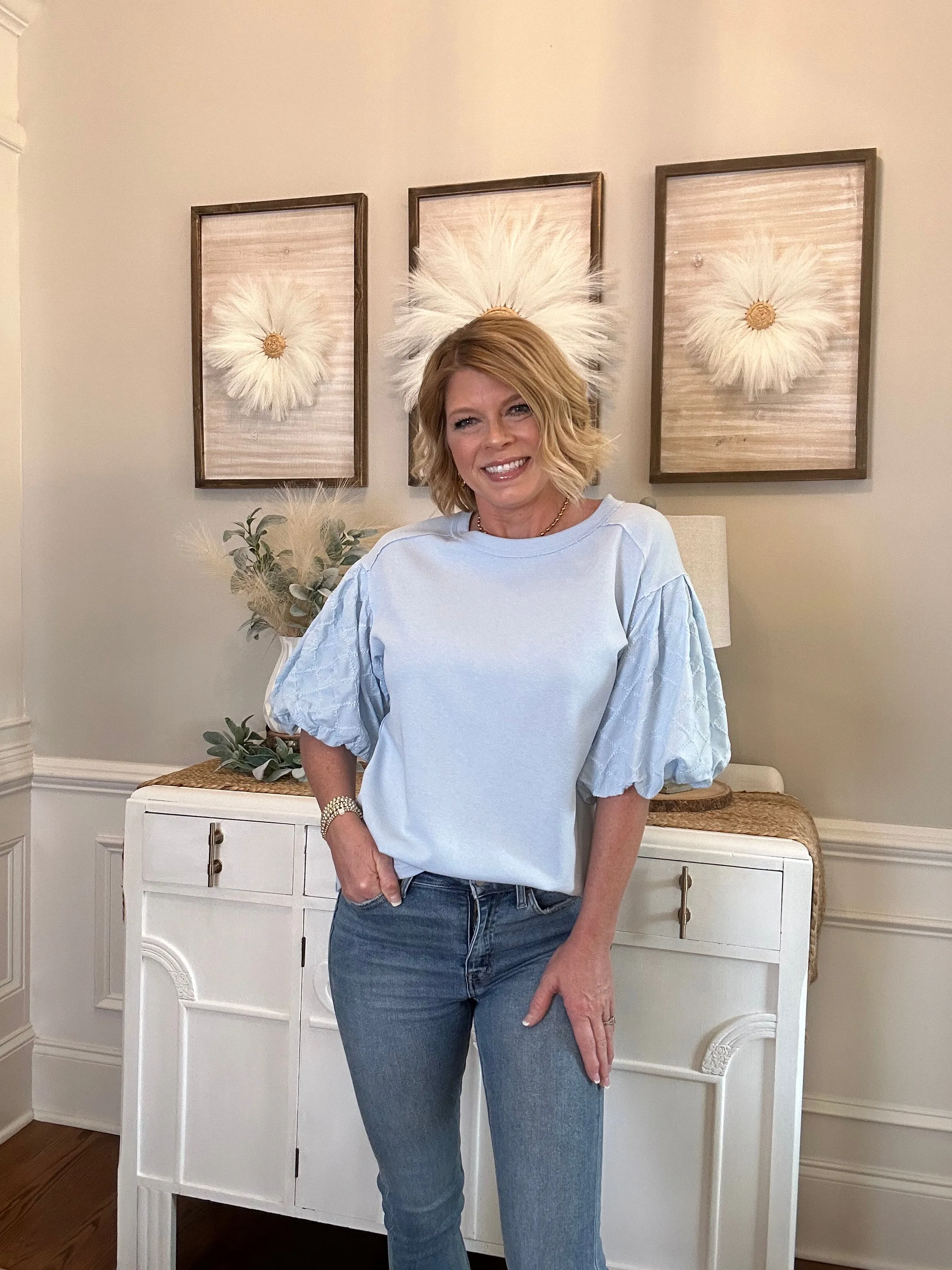 Blue Skies Puff Sleeve Top | Lt. Blue