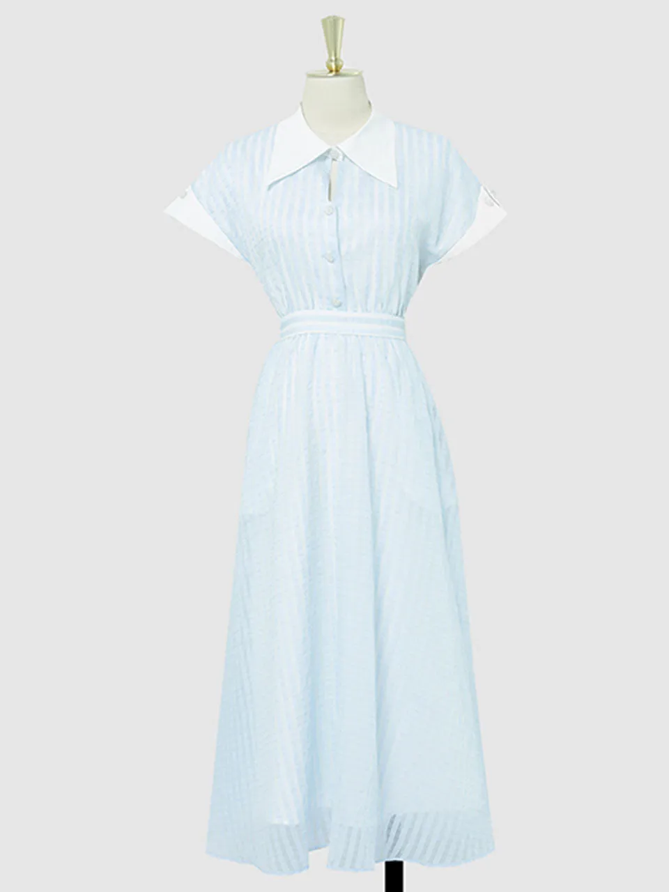 Blue Turndown Collar Retro Cap Sleeve 1950S Vintage Dress