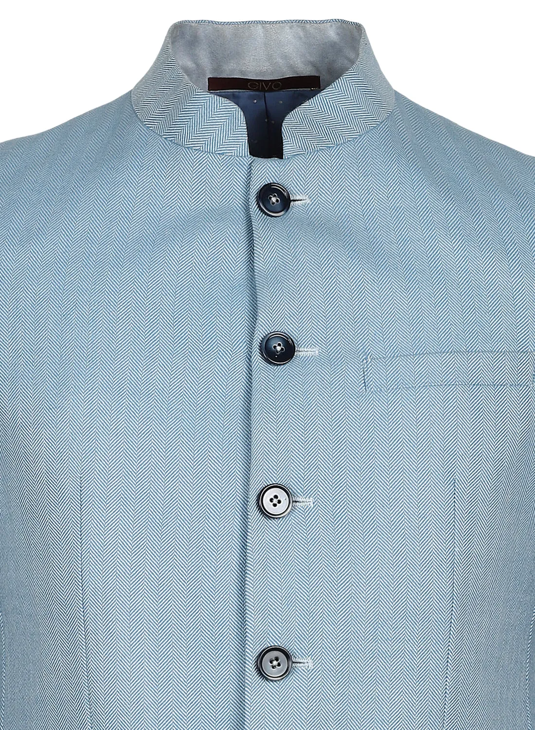 Blue Tweed Solid Bandhgala Jacket