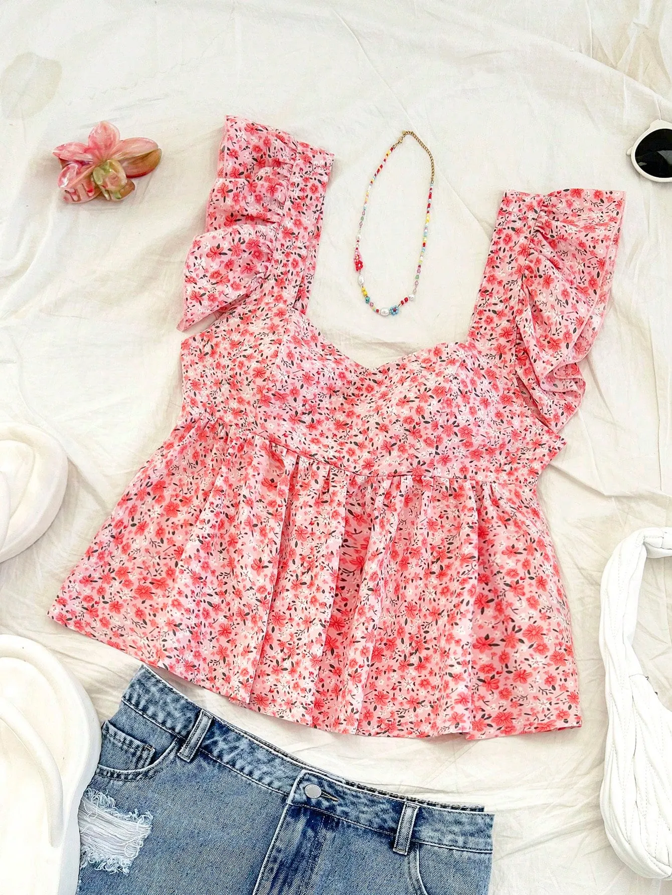 Blusa de cuello Peter Pan floral para mujer  CR