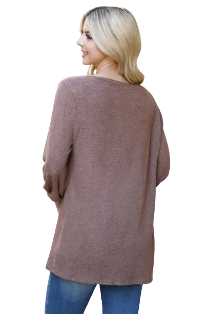 Boat Neckline Puff Sleeve Hacci Brushed Top Latte - Pack of 4