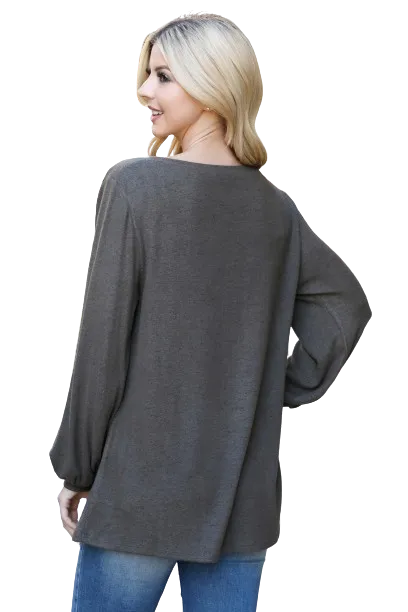 Boat Neckline Puff Sleeve Hacci Brushed Top Olive - Pack of 4
