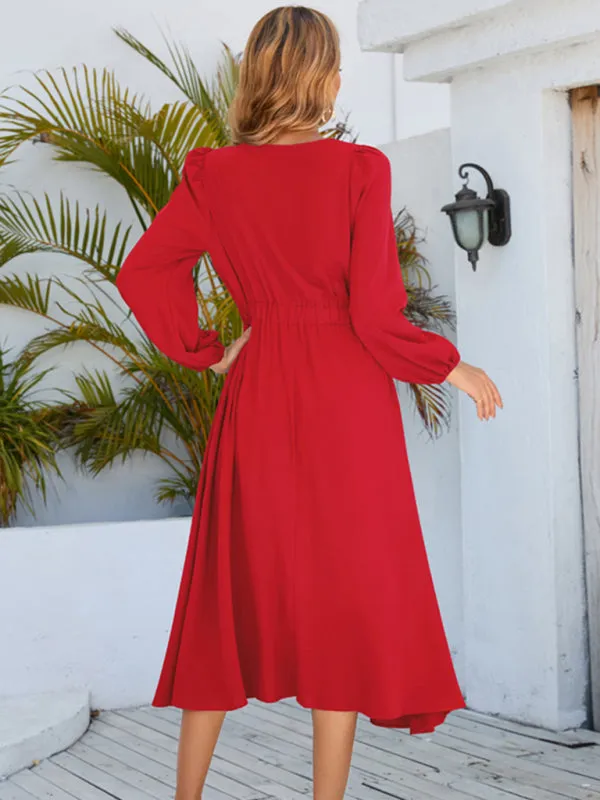 Bow Detail A-line Dress with Long Sleeves