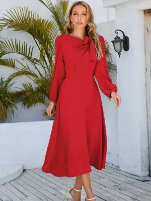 Bow Detail A-line Dress with Long Sleeves